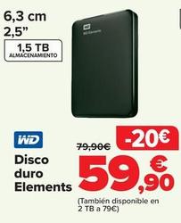 Oferta de WD - Disco Duro Elements por 59,9€ en Carrefour