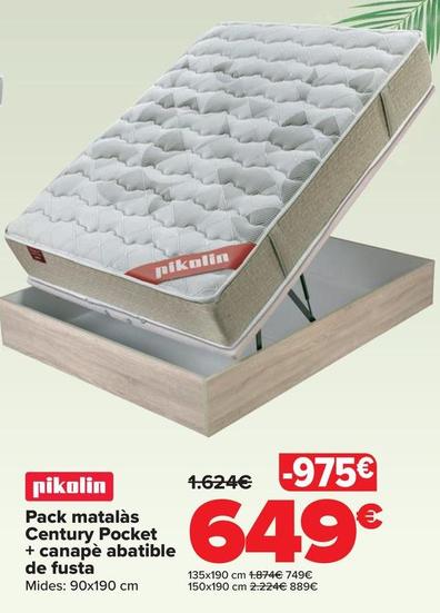 Oferta de Pikolin - Pack Colchón  Century Pocket  + Canapé Abatible Madera por 649€ en Carrefour