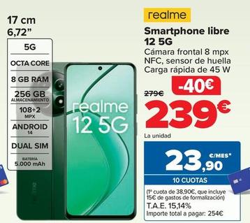 Oferta de Realme - Smartphone Libre 12 5G por 239€ en Carrefour