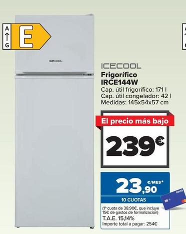 Oferta de Icecool - Frigorifico IRCF144W por 239€ en Carrefour