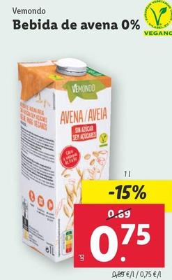 Oferta de Vemondo - Bebida De Avena 0% por 0,75€ en Lidl