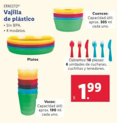 Oferta de Ernesto - Vajilla De Plastico por 1,99€ en Lidl