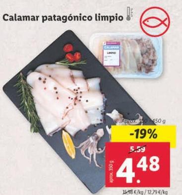 Oferta de Calamar Patagonico Limpio por 4,48€ en Lidl