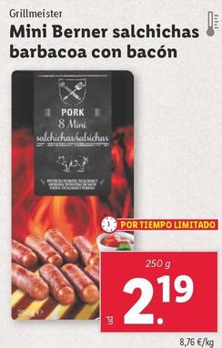 Oferta de Grillmeister - Mini Berner Salchichas Barbacoa Con Bacon por 2,19€ en Lidl