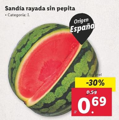 Oferta de Sandía Rayada Sin Pepita por 0,69€ en Lidl