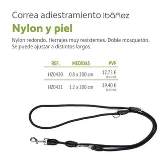 Oferta de Redondo - Correa Adiestramiento Ibanez Nylon Y Piel por 12,75€ en Setter Bakio