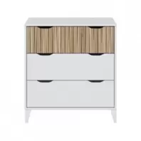 Oferta de Cómoda con tres Cajones y con Patas NUIT en color blanco nordik y natur por 97€ en Kiona