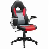 Oferta de SONGMICS Silla Racing, Silla de Oficina Alta, con Altura Ajustable, Apoyabrazos Abatibles, Mecanismo de Inclinación, Silla para Juegos, Negro, Gris y Rojo OBG28BR por 64,99€ en Outlet PC