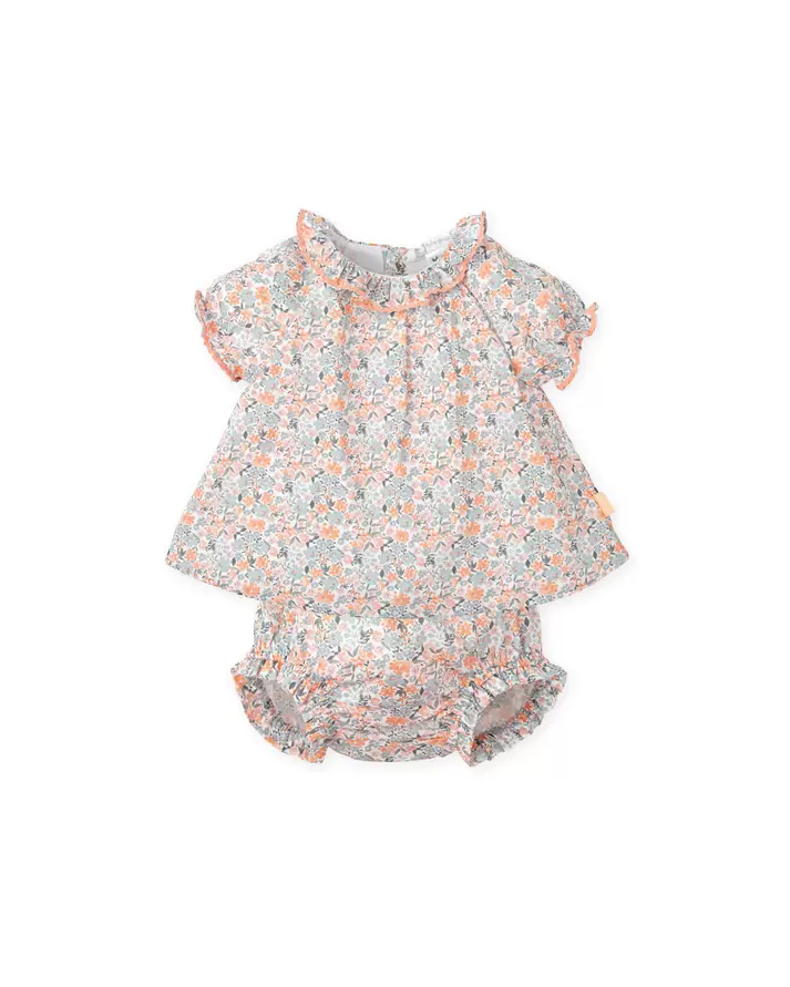 Oferta de VESTIDO CON BRAGUITA SATÉN FLORES PÉTALO BEBÉ por 55,95€ en Tutto Piccolo