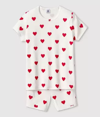 Oferta de Pijama corto de algodón de niña con corazones por 40€ en Petit Bateau