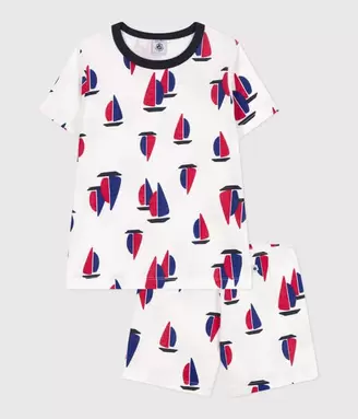 Oferta de Pijama corto infantil de algodón con estampado de barcos por 29€ en Petit Bateau