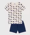 Oferta de Pijama corto infantil de algodón con estampado de ballenas por 29€ en Petit Bateau