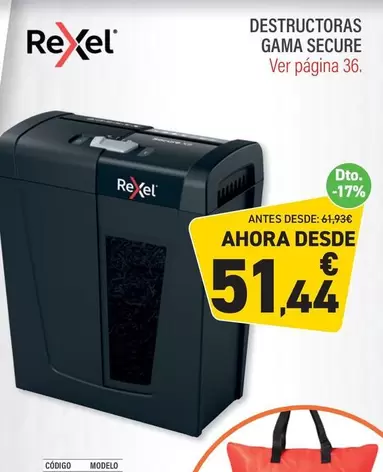 Oferta de Rexel - Destructoras Gama Secure por 51,44€ en Carlin