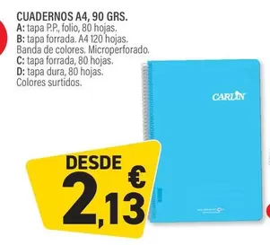 Oferta de Carlin - Cuadernos A4, 90 Grs. por 2,13€ en Carlin