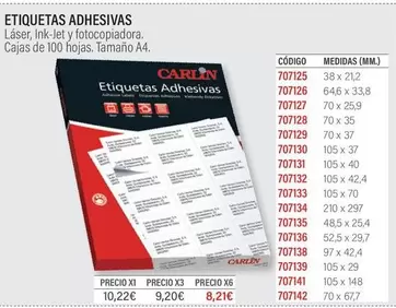 Oferta de Etiquetas Adhesivas por 10,22€ en Carlin