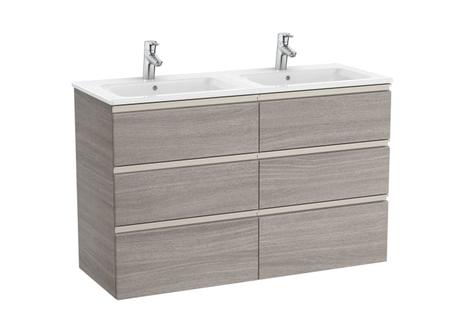 Oferta de Unik - mueble base de seis cajones y lavabo doble por 1268,08€ en Roca