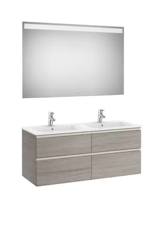 Oferta de Pack - mueble base de cuatro cajones, lavabo doble y espejo LED Eidos por 1288,65€ en Roca