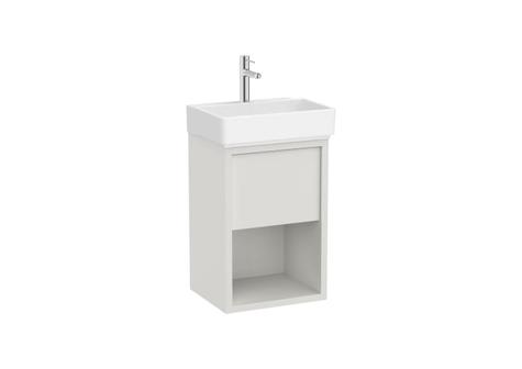 Oferta de Unik - mueble compacto de un cajón, estante abierto en la parte inferior y lavabo por 623,15€ en Roca