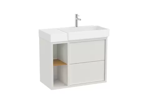 Oferta de Unik - mueble base asimétrico de dos cajones, estante lateral abierto y lavabo a la derecha o a la izquierda por 1032,13€ en Roca