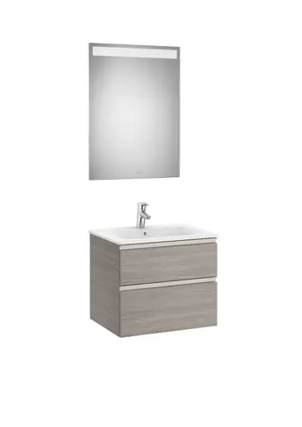 Oferta de Pack - mueble base de dos cajones, lavabo centrado, a la derecha o a la izquierda y espejo LED Eidos por 623,15€ en Roca