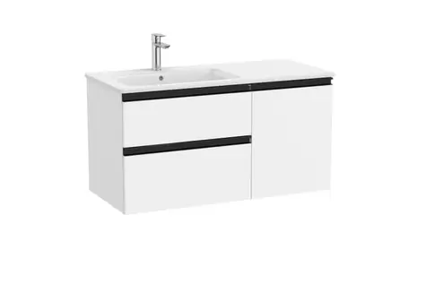 Oferta de Unik - mueble base asimétrico de dos cajones y una puerta y lavabo a la derecha o a la izquierda por 631,62€ en Roca