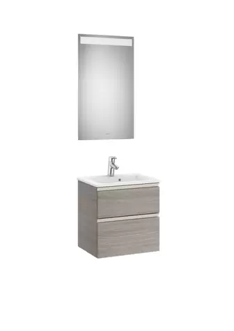 Oferta de Pack - mueble base compacto de dos cajones, lavabo centrado y espejo LED Eidos por 565,07€ en Roca