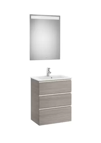 Oferta de Pack - mueble base compacto de tres cajones, lavabo centrado y espejo LED Eidos por 707,85€ en Roca