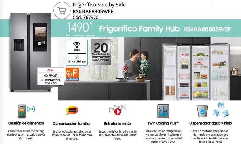 Oferta de Samsung - Frigorífico Side By Side RS6HA8880S9/EF por 1490€ en Conforama