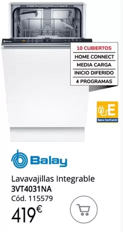 Oferta de Balay - Lavavajillas Integrable 3VT4031NA  por 419€ en Conforama