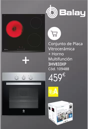 Oferta de Balay - Conjunto De Placa Vitrocerámica + Horno Multifuncion 3HV833XP  por 459€ en Conforama