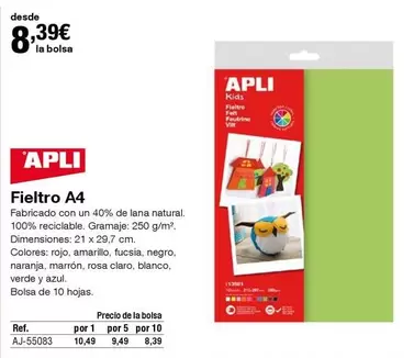 Oferta de Kids - apli - Fieltro A4 por 8,39€ en Staples Kalamazoo