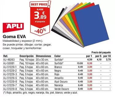 Oferta de Blanco - apli - Goma Eva por 3,89€ en Staples Kalamazoo