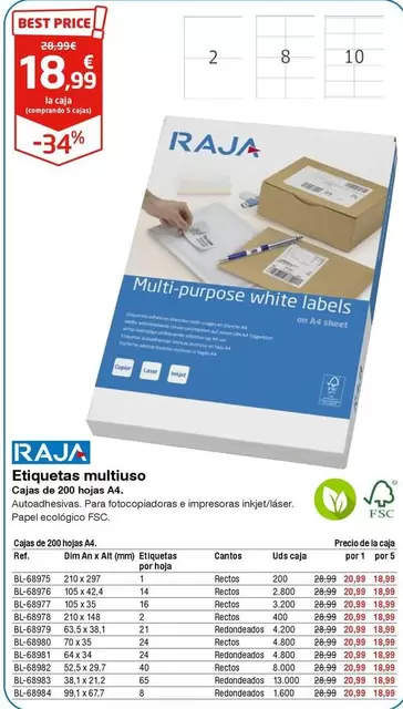 Oferta de Raja - Etiquetes Multiuso por 18,99€ en Staples Kalamazoo