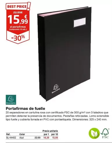 Oferta de Exacompta - Portafirmas De Fuelle por 15,99€ en Staples Kalamazoo