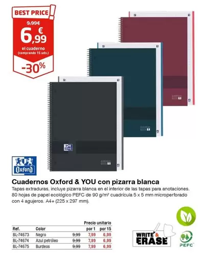 Oferta de Oxford - Cuadernos & You Con Pizarra Blanca por 6,99€ en Staples Kalamazoo