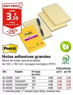 Oferta de Post-it - Notas Adhesivas Grandes por 3,59€ en Staples Kalamazoo