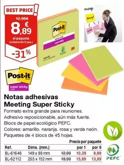 Oferta de Post-it - Notas Adhesivas Meeting Super Sticky  por 8,89€ en Staples Kalamazoo