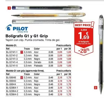 Oferta de Pilot - Bolígrafo G1 Y G1 Grip  por 1,69€ en Staples Kalamazoo