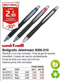 Oferta de Uni-Ball - Bolígrafo Jetstream SXN-210 por 2,99€ en Staples Kalamazoo