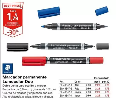 Oferta de Staedtler - Lumo Color Duo - Marcador Permanente por 1,79€ en Staples Kalamazoo