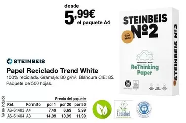 Oferta de Steinbeis - Papel Reciclado Trend White  por 5,99€ en Staples Kalamazoo