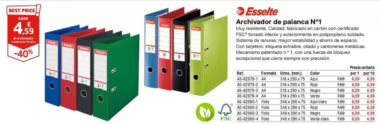 Oferta de Esselte - Archivador De Palanca Nº1  por 4,59€ en Staples Kalamazoo