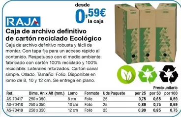 Oferta de Raja - Caja De Archivo Definitivo De Carton Reciclado Ecológico por 0,59€ en Staples Kalamazoo