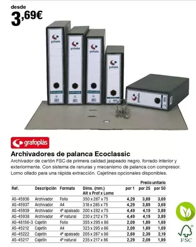 Oferta de Grafoplas - Aachivadores De Palanca Ecoclassic por 3,69€ en Staples Kalamazoo