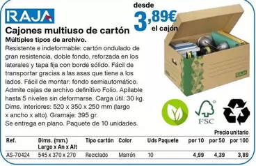 Oferta de Raja - Cajones Multiuso De Cartón por 3,89€ en Staples Kalamazoo