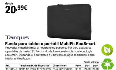 Oferta de Targus - Funda Para Tablet O Portátil Multifit Ecosmart por 20,99€ en Staples Kalamazoo