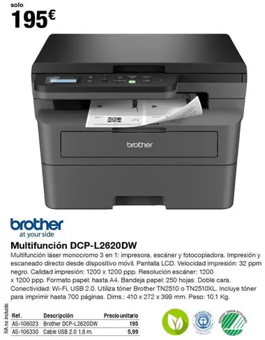 Oferta de Brother - Multifunción DCP-L2620DW por 195€ en Staples Kalamazoo