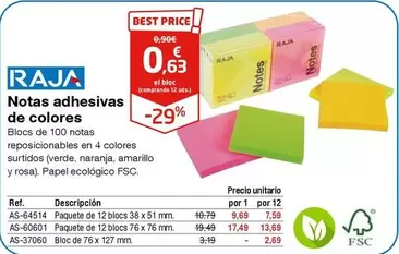 Oferta de Raja - Notas Adhesivas De Colores por 0,63€ en Staples Kalamazoo