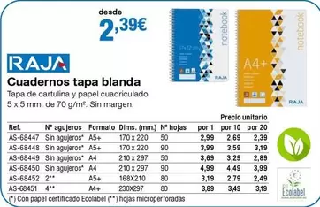 Oferta de Raja - Cuadernos Tapa Blanda por 2,39€ en Staples Kalamazoo