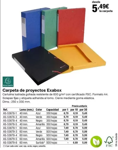 Oferta de Exacompta - Carpeta De Proyectos Exabox por 5,49€ en Staples Kalamazoo